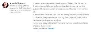 Women in Tech testimonial